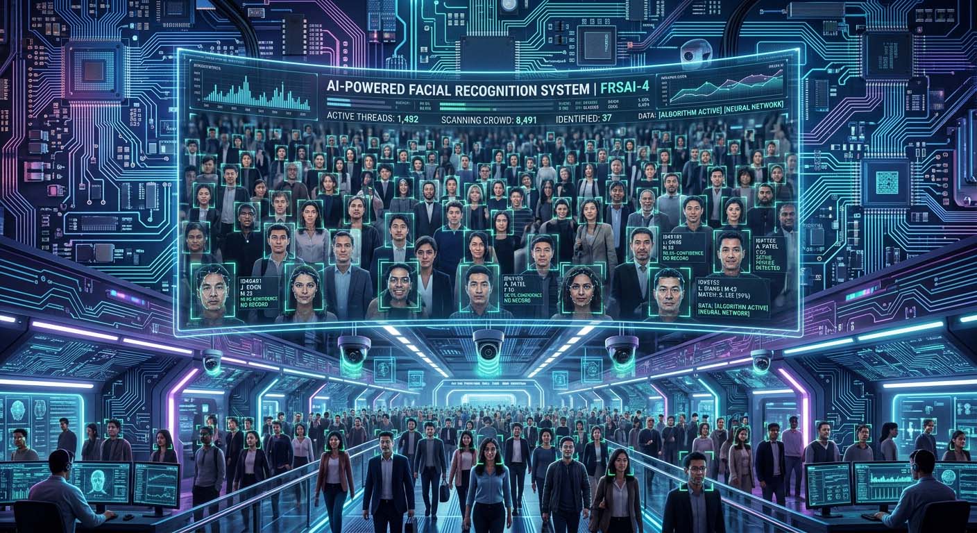 People illustrating real-time face recognition and identity verification